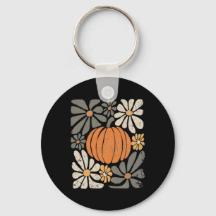 Retro Pumpkin Boho Flowers Fall Autumn Thanksgivin Key Ring