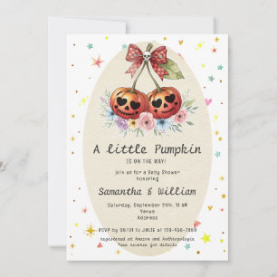 Retro Pumpkin Cherries Coquette Fall Baby Shower Invitation