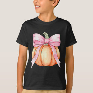 Retro Pumpkin Coquette Pink Bow Halloween Autumn F T-Shirt