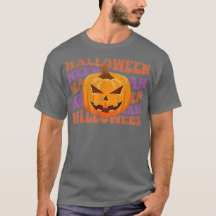Retro Pumpkin Face Happy Smile Halloween Funny Cos T-Shirt