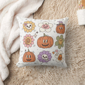 Retro Pumpkin Fall Season Pillow, Halloween Decor Cushion