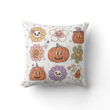 Retro Pumpkin Fall Season Pillow, Halloween Decor