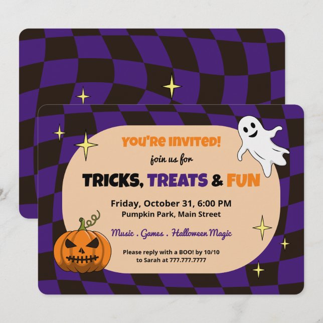 Retro Pumpkin Halloween Kids Party Invitation (Front/Back)