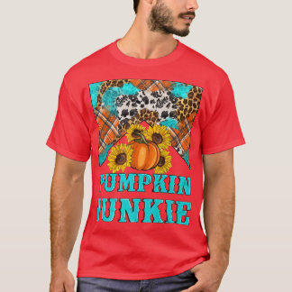 Retro Pumpkin Junkie Leopard Sunflowers Hello Fall T-Shirt