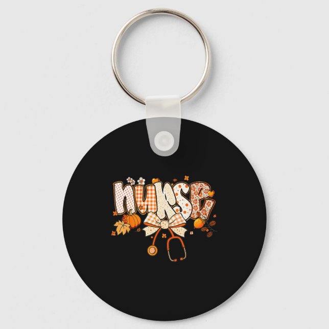 Retro Pumpkin Nurse Life Stethoscope Fall Autumn F Key Ring (Front)