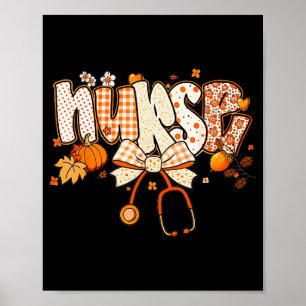 Retro Pumpkin Nurse Life Stethoscope Fall Autumn F Poster