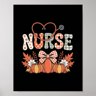 Retro Pumpkin Nurse Life Stethoscope Fall Autumn  Poster