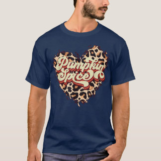 Retro Pumpkin Spice Leopard Heart Fall Autumn Hall T-Shirt