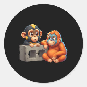 Retro Punch Baby Monkey Martial Arts Meme Graphic Classic Round Sticker