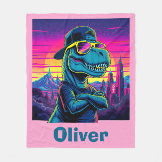 Retro Punk Dinosaur Fleece Blanket