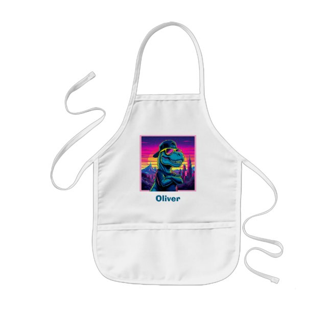 Retro Punk Dinosaur Kids Apron (Front)