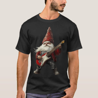 Retro Punk Rock Gnome Playing Electric Guitar Chri T-Shirt