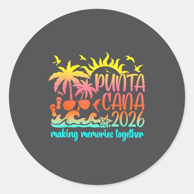 Retro Punta Vacation Cana Making Memories Together Classic Round Sticker (Front)
