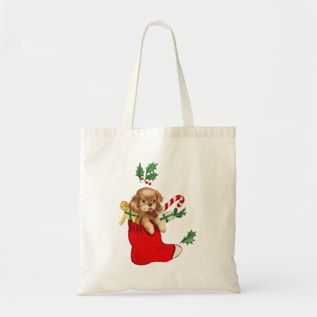 Retro Puppy for Christmas Tote Bag (Front)
