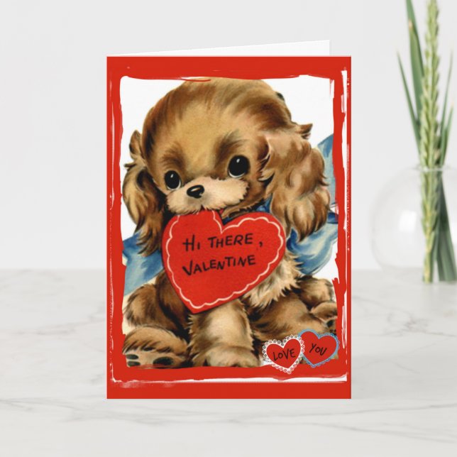 Retro Puppy Hi There Valentine Card (Front)