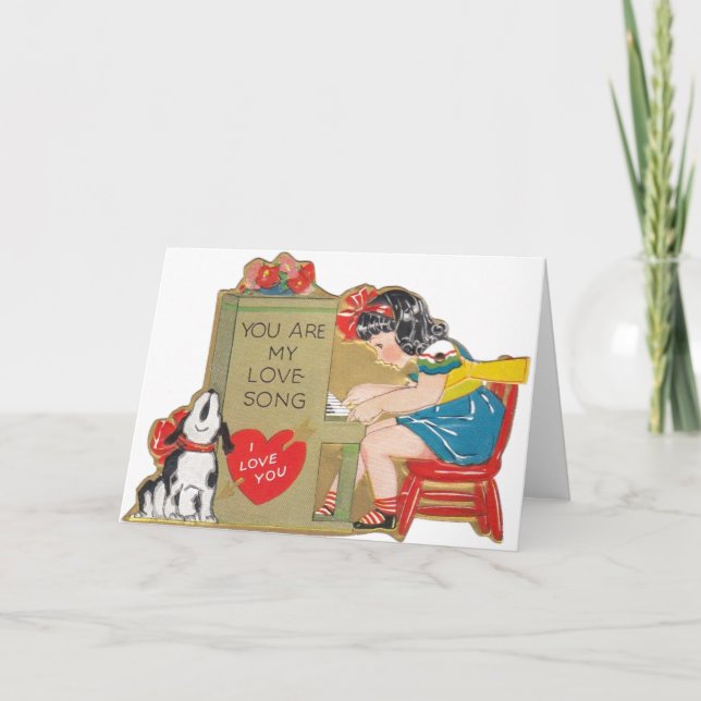 Retro Puppy Love Song Valentine's Day Card (Front)