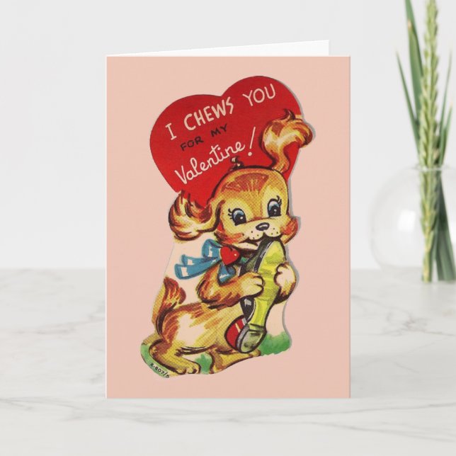 Retro Puppy Valentine Greeting Card (Front)