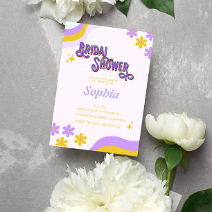 retro purpel 70S floral  BRIDAL SHOWER  Invitation