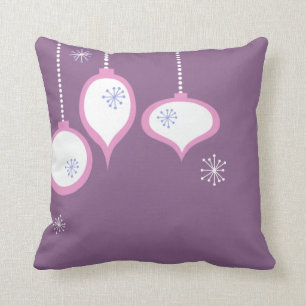 Retro Purple 70's Christmas Throw Pillow