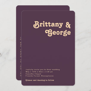 Retro Purple All In One Rounded Edges Wedding Invitation