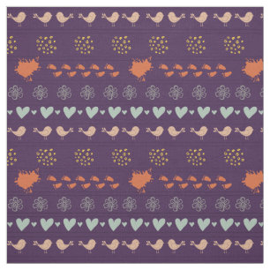 Retro purple and grey pattern of birds, dots, foot fabric