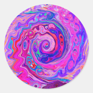 Retro Purple and Orange Abstract Groovy Swirl Classic Round Sticker