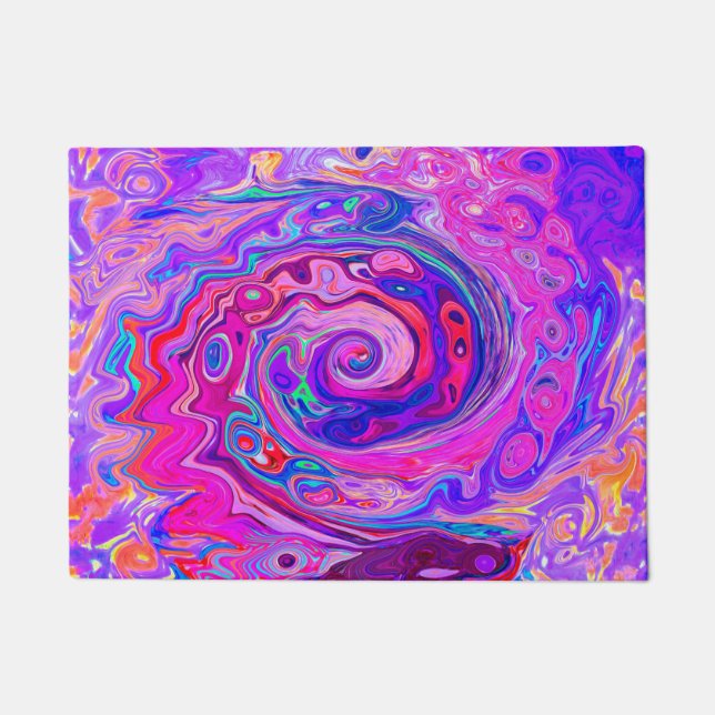 Retro Purple and Orange Abstract Groovy Swirl Doormat (Front)