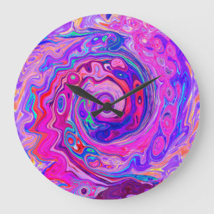 Retro Purple and Orange Abstract Groovy Swirl Large Clock