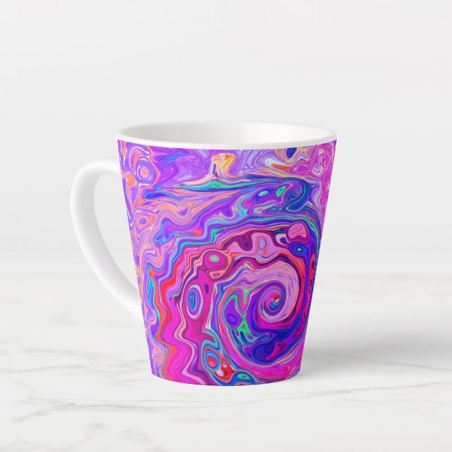Retro Purple and Orange Abstract Groovy Swirl Latte Mug (Left Angle)