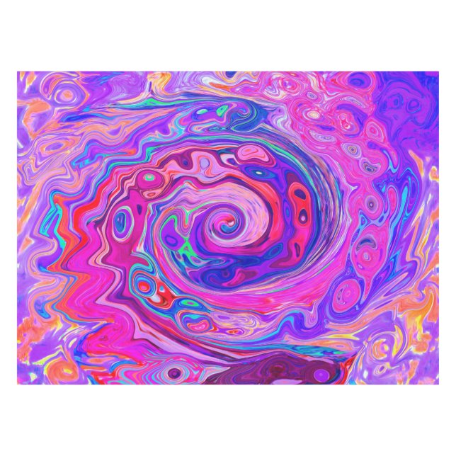 Retro Purple and Orange Abstract Groovy Swirl Tablecloth (Front (Horizontal))