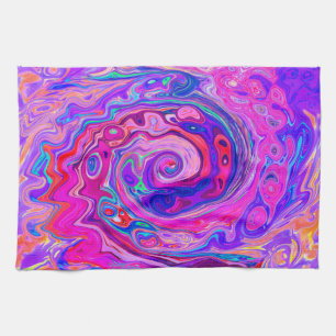 Retro Purple and Orange Abstract Groovy Swirl Tea Towel