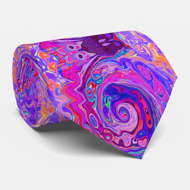 Retro Purple and Orange Abstract Groovy Swirl Tie (Rolled)