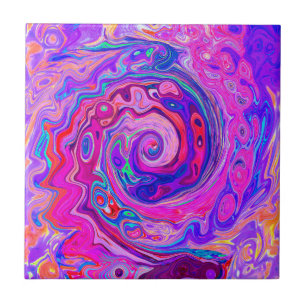Retro Purple and Orange Abstract Groovy Swirl Tile