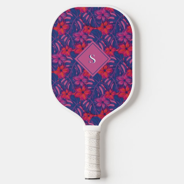 Retro Purple and Pink Florals Pickleball Paddle (Front)