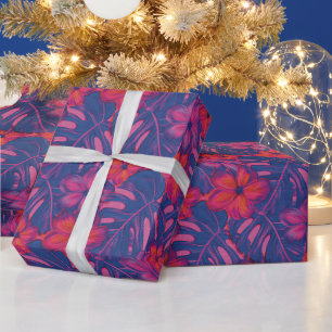 Retro Purple and Pink Florals Wrapping Paper