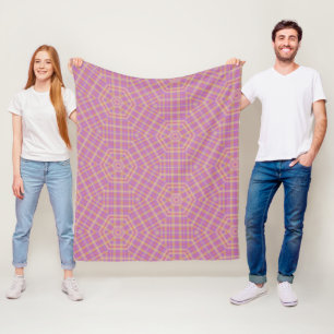 Retro Purple and Tan Plaid Fleece Blanket