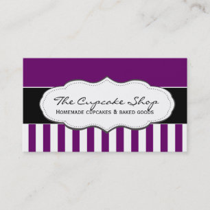 Retro Purple and White Striped Business Cards