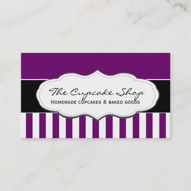 Retro Purple and White Striped Business Cards (Front)