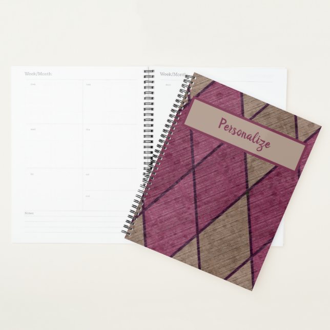 Retro Purple Black Diamond Pattern Personalised Planner (Display)
