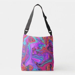 Retro Purple, Blue and Orange Abstract Liquid Art Crossbody Bag