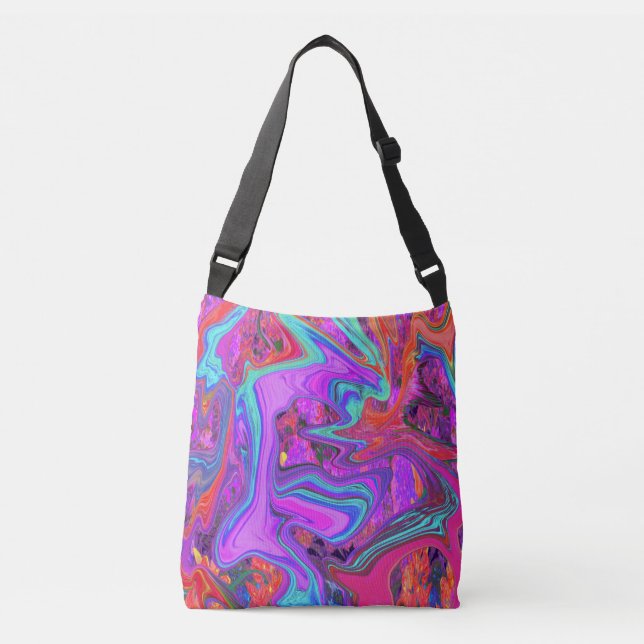 Retro Purple, Blue and Orange Abstract Liquid Art Crossbody Bag (Front)