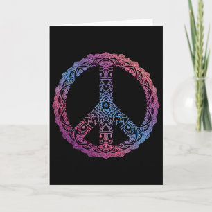 Retro Purple Boho Yoga Ornate Mandala Peace Sign H Card