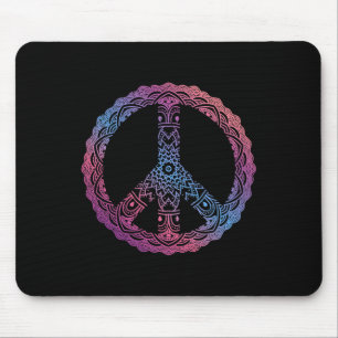 Retro Purple Boho Yoga Ornate Mandala Peace Sign H Mouse Mat