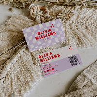Retro Purple Bold Groovy Chequered Funky QR Code