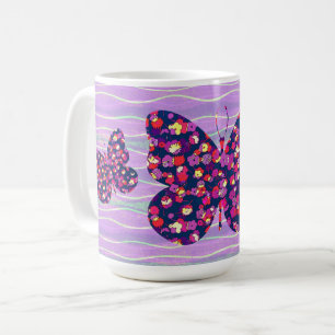 Retro Purple Butterfly Flower Mug Cup
