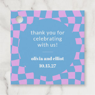Retro Purple Chequerboard Custom Couples Shower Favour Tags