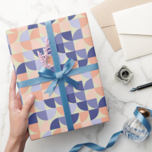 Retro Purple Coral Peach Geometric Shapes Pattern Wrapping Paper