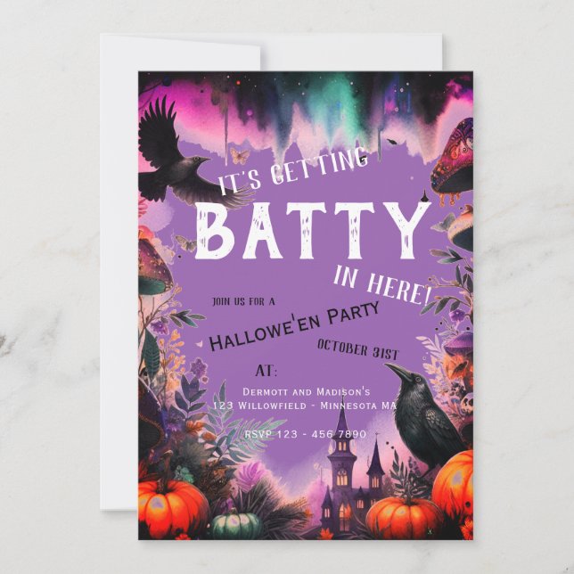 Retro Purple Crow Hallowe'en Party   Invitation (Front)