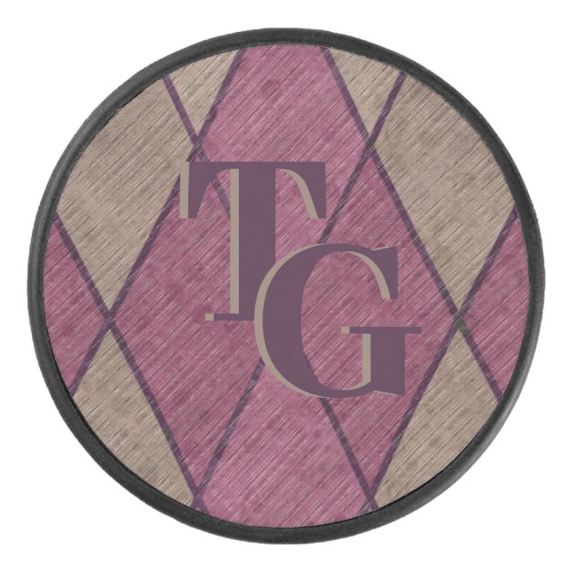 Retro Purple Diamond Argyle Monogram Hockey Puck (Front)