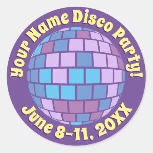 Retro Purple Disco Ball PERSONALIZED Classic Round Sticker